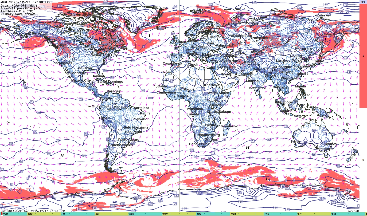 Global snowfall possible + 2m (6.5ft) °C isotherms forecast.